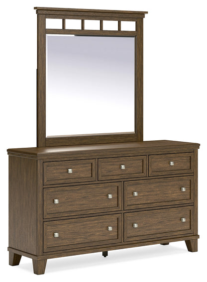 Shawbeck Queen Panel Bed, Dresser, Mirror and Nightstand