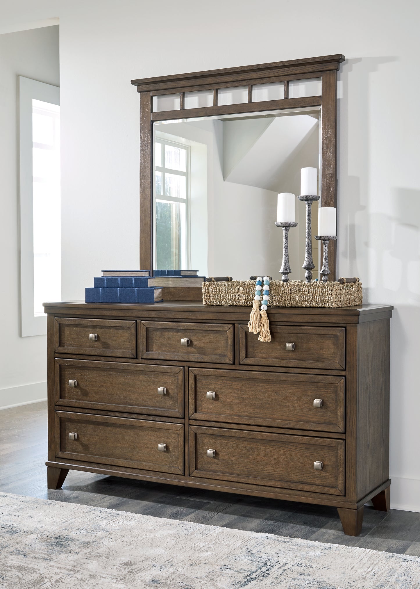 Shawbeck King Panel Bed, Dresser, Mirror and Nightstand