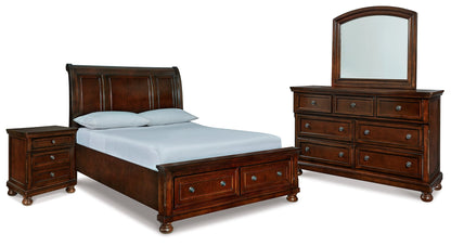 Porter Queen Sleigh Storage Bed, Dresser, Mirror and Nightstand