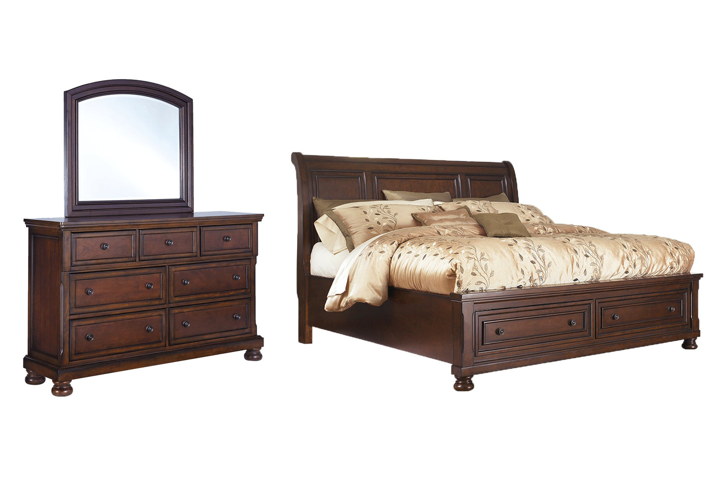 Porter Queen Sleigh Bed, Dresser and Mirror