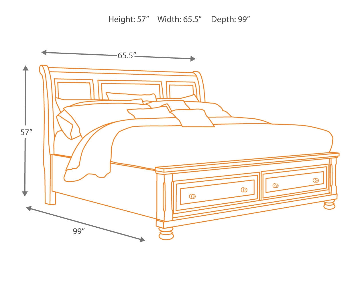 Porter Queen Sleigh Storage Bed, Dresser, Mirror and Nightstand