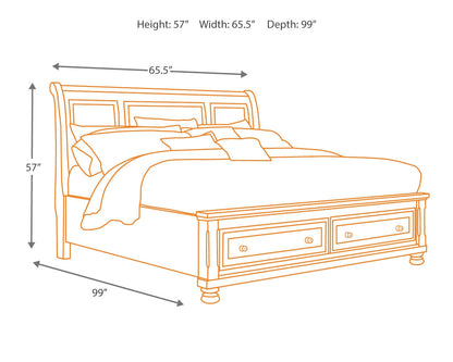 Porter Queen Sleigh Storage Bed, Dresser, Mirror and Nightstand