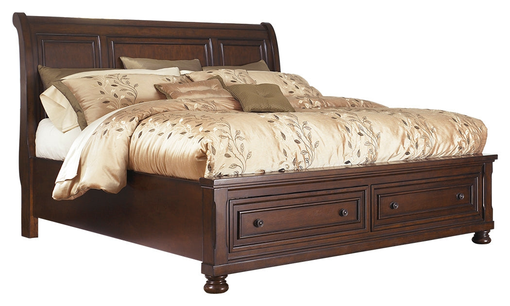 Porter Queen Sleigh Storage Bed, Dresser, Mirror, Chest, and 2 Nightstands