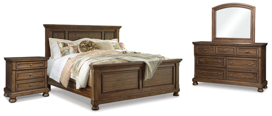 Flynnter King Panel Bed, Dresser, Mirror, and Nightstand