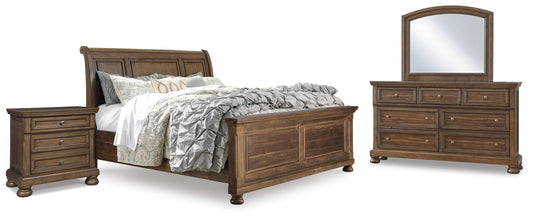 Flynnter Queen Sleigh Bed, Dresser, Mirror and 2 Nightstands