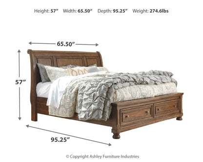 Flynnter Queen Sleigh Storage Bed, Dresser, Mirror and Nightstand