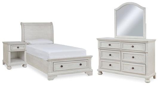 Robbinsdale Twin Storage Bed, Dresser, Mirror and Nightstand