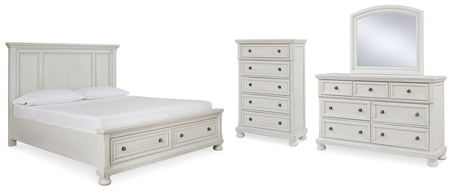 Robbinsdale Queen Panel Storage Bed, Dresser, Mirror and Chest