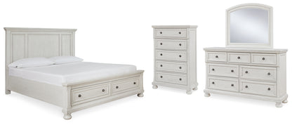 Robbinsdale Queen Panel Storage Bed, Dresser, Mirror and Chest