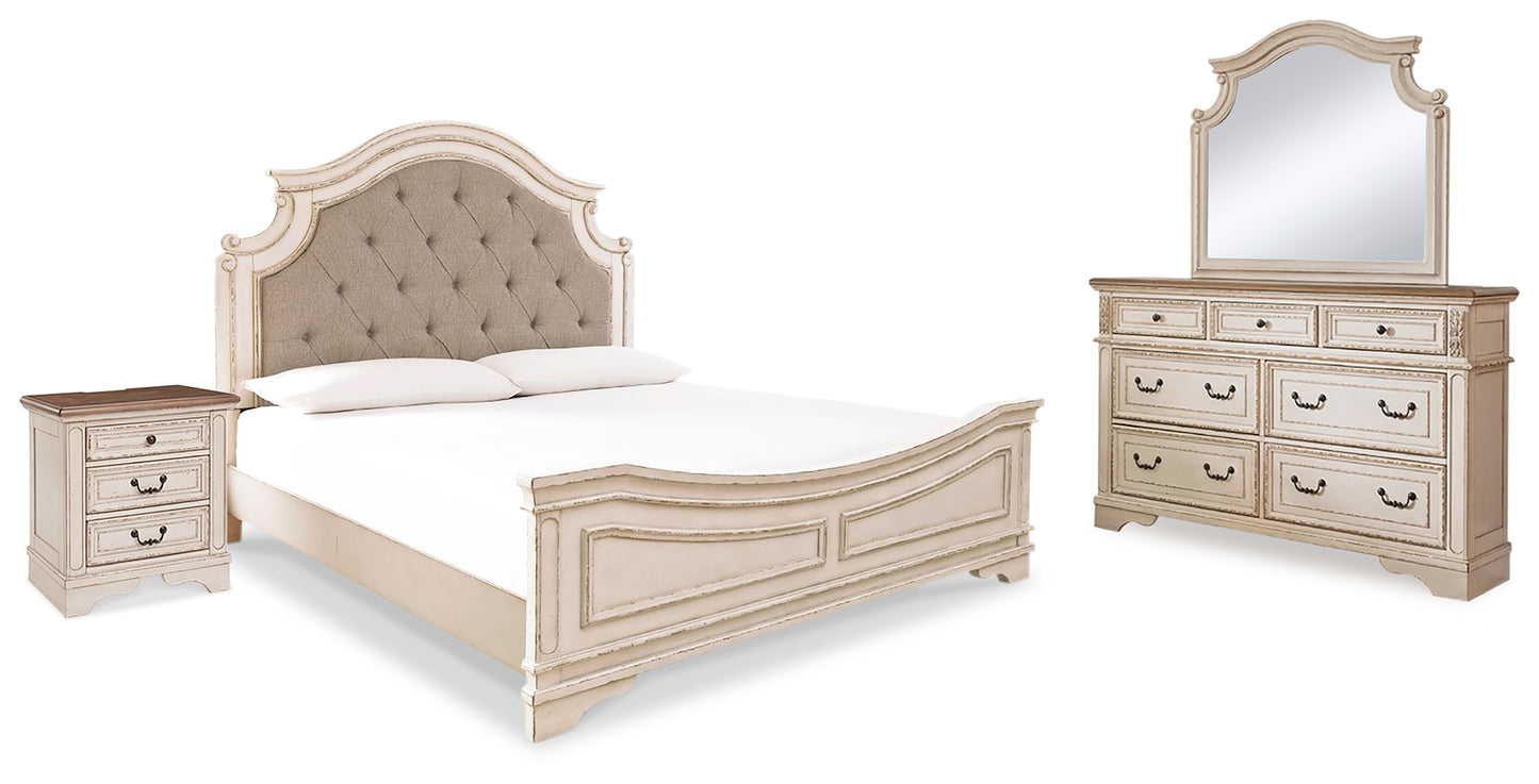 Realyn California King Panel Bed, Dresser, Mirror and Nightstand