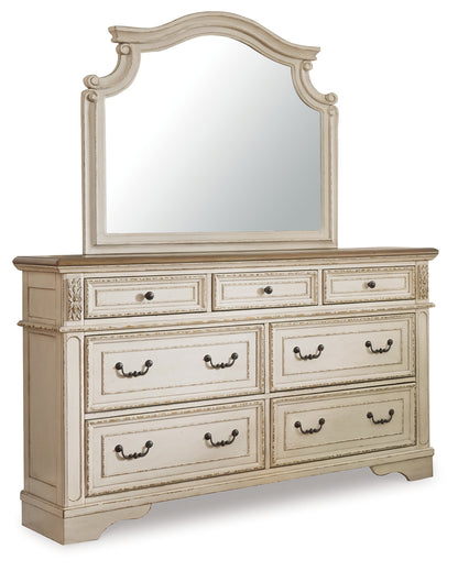Realyn Queen Panel Bed, Dresser, Mirror and Vanity
