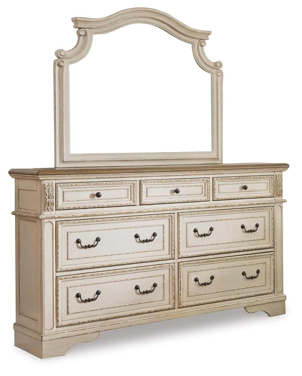 Realyn King Upholstered Panel Bed, Dresser and Mirror