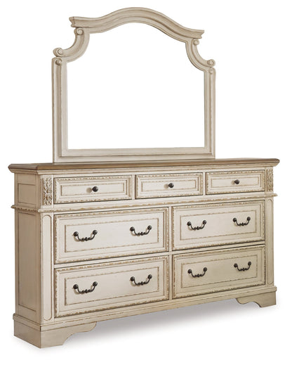 Realyn King Panel Bed, Dresser, Mirror, Chest, Vanity and Nightstand