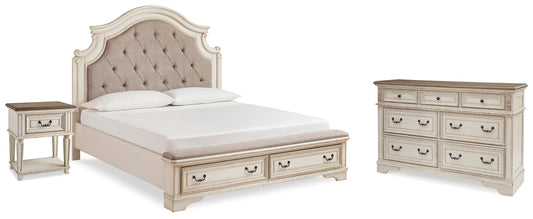 Realyn King Storage Bed, Dresser and Nightstand