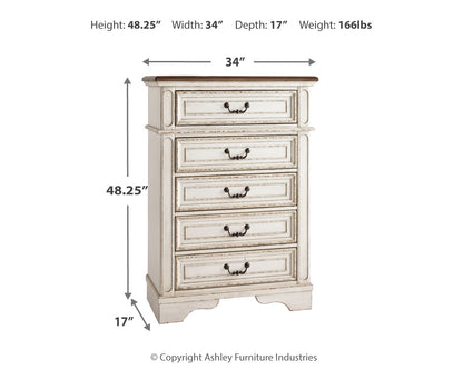 Realyn Queen Panel Bed, Dresser, Mirror, Chest and Nightstand