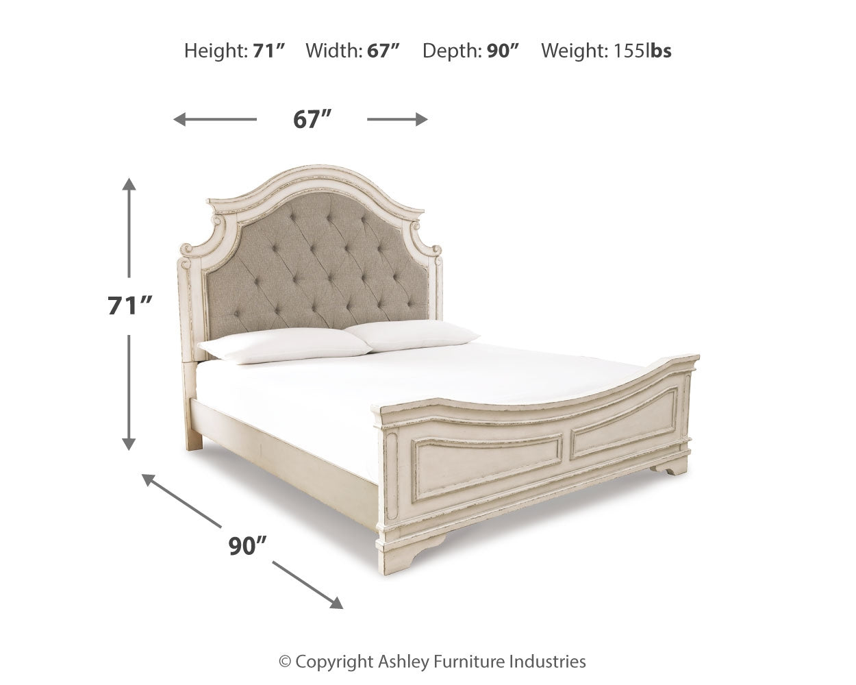 Realyn Queen Upholstered Panel Bed, Dresser, Mirror and 2 Nightstands