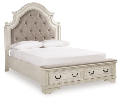 Realyn Queen Upholstery Panel Bed, Dresser, Mirror and Nightstand