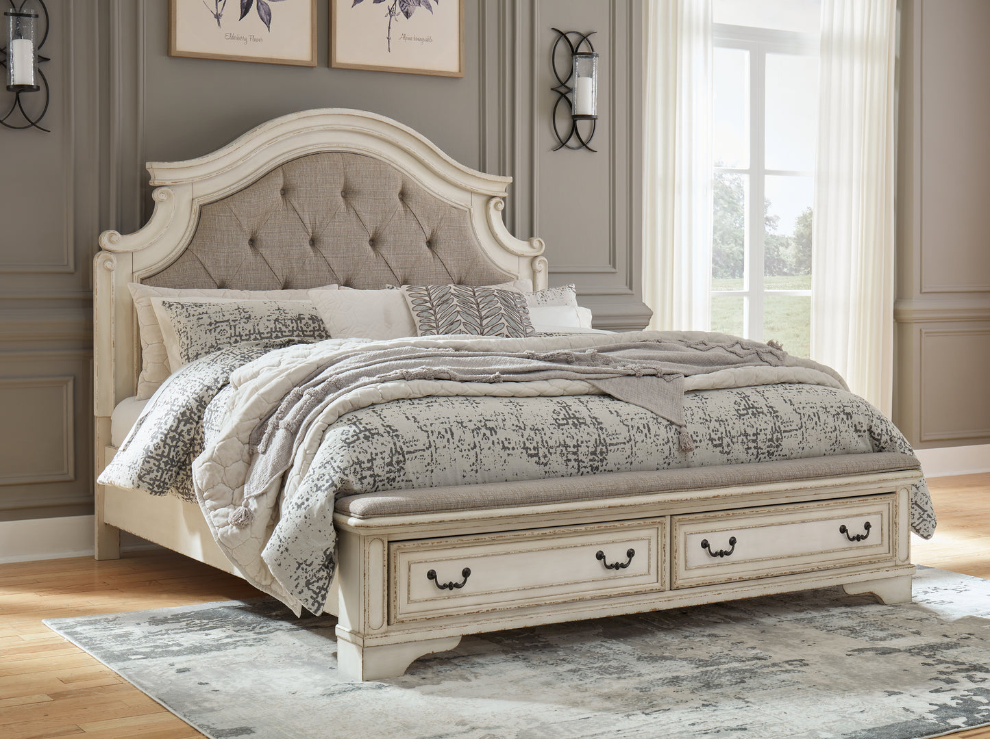 Realyn Queen Panel Bed, Dresser, Mirror, Chest and Nightstand