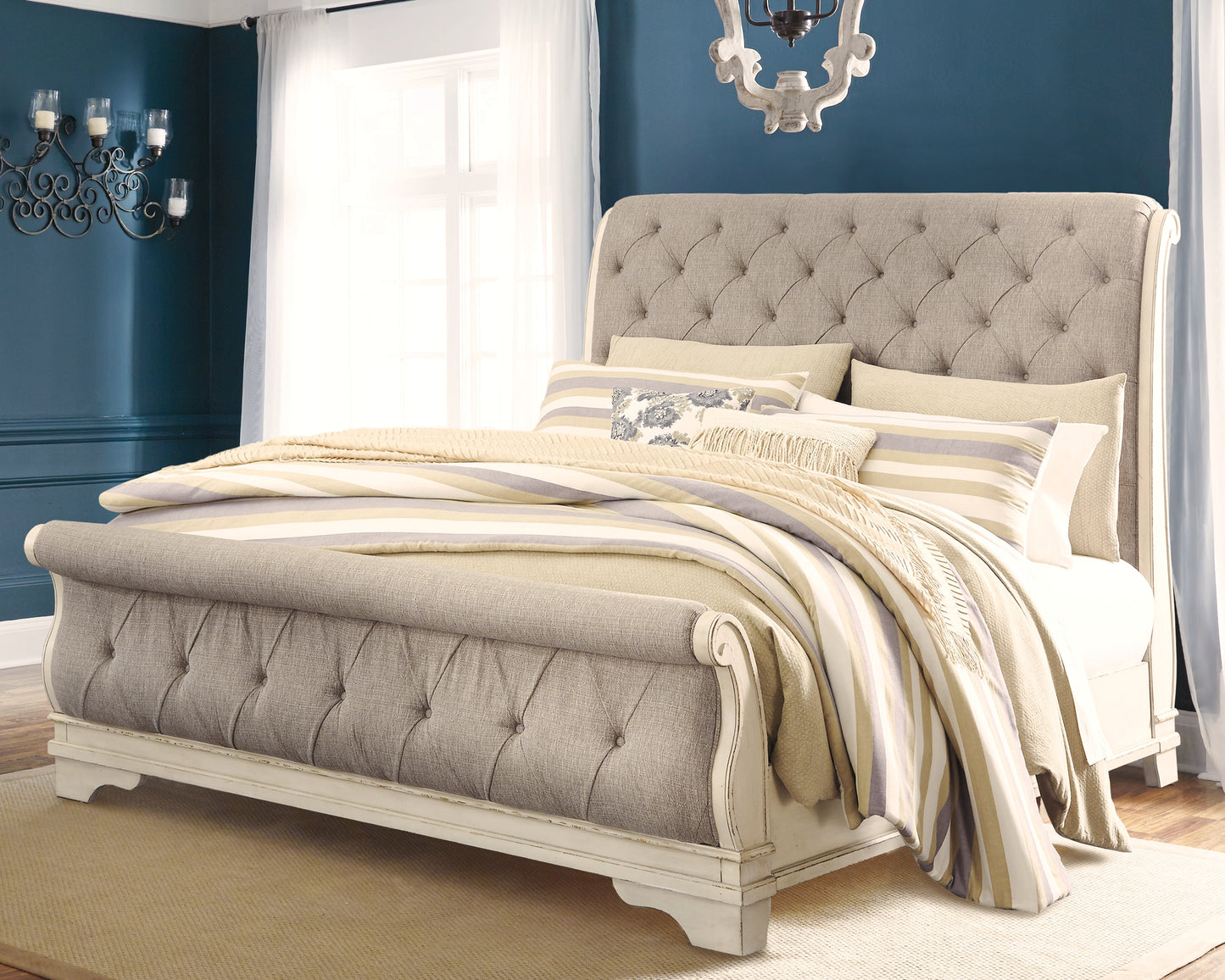 Realyn Queen Upholstered Sleigh Bed and Chest