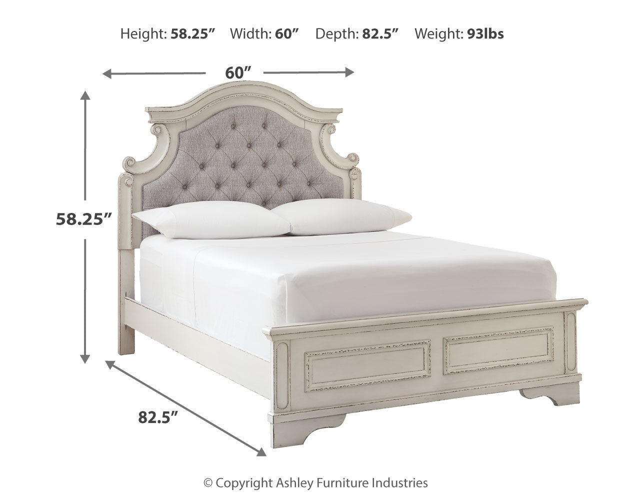 Realyn Full Panel Bed, Dresser, Mirror, 3-Piece Vanity and Nightstand