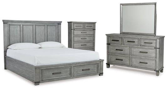 Russelyn King Panel Storage Bed, Dresser, Mirror and Chest