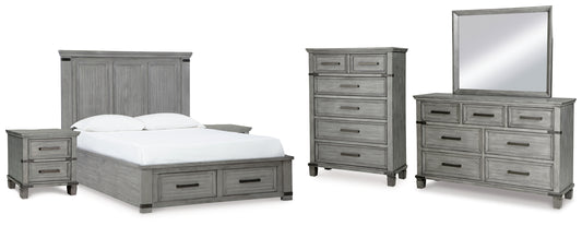 Russelyn Queen Panel Storage Bed, Dresser, Mirror, Chest and 2 Nightstands