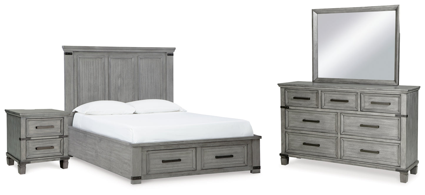 Russelyn Queen Panel Storage Bed, Dresser, Mirror and Nightstand