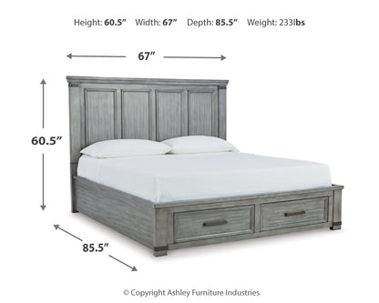 Russelyn Queen Panel Storage Bed, Dresser, Mirror and Nightstand