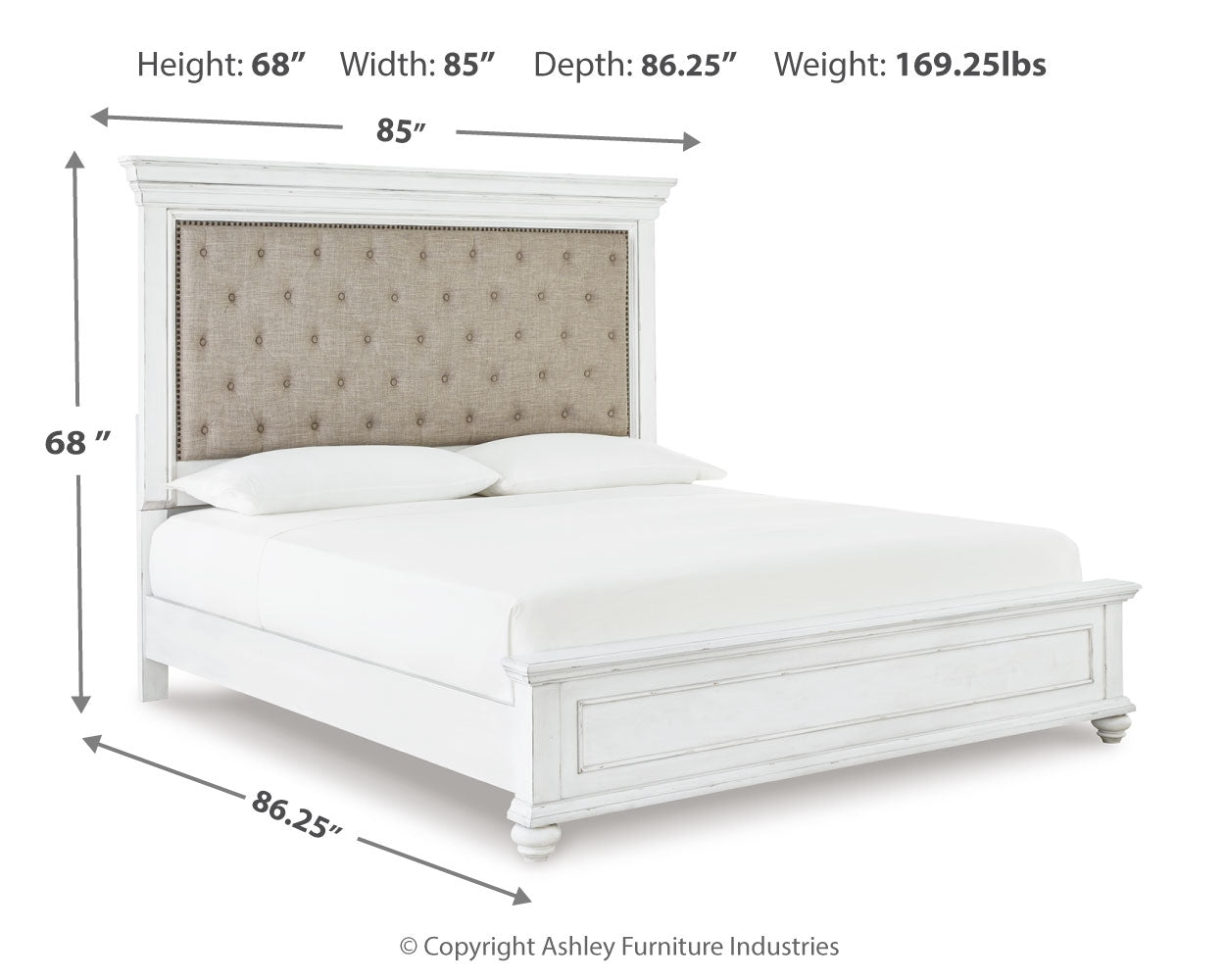 Kanwyn Cal King Upholstered Panel Bed, Dresser, Mirror and Chest