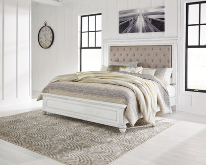 Kanwyn Queen Upholstered Panel Bed, Dresser, Mirror, and Nightstand