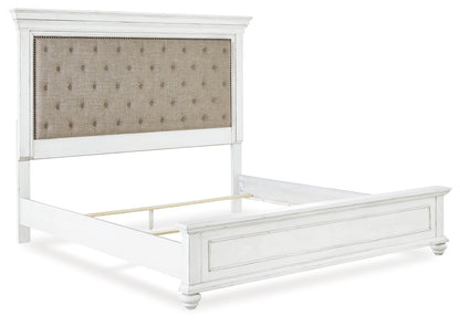 Kanwyn Cal King Upholstered Panel Bed, Dresser, Mirror and Chest