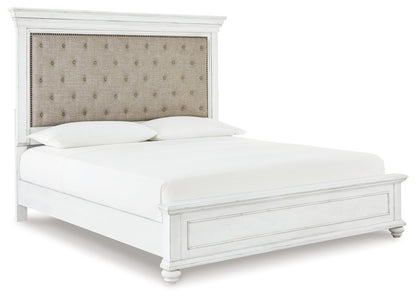 Kanwyn Queen Upholstered Panel Bed, Dresser, Mirror, and Nightstand