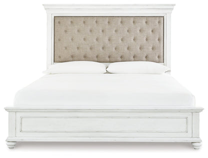 Kanwyn Queen Upholstered Panel Bed, Dresser, Mirror, and Nightstand