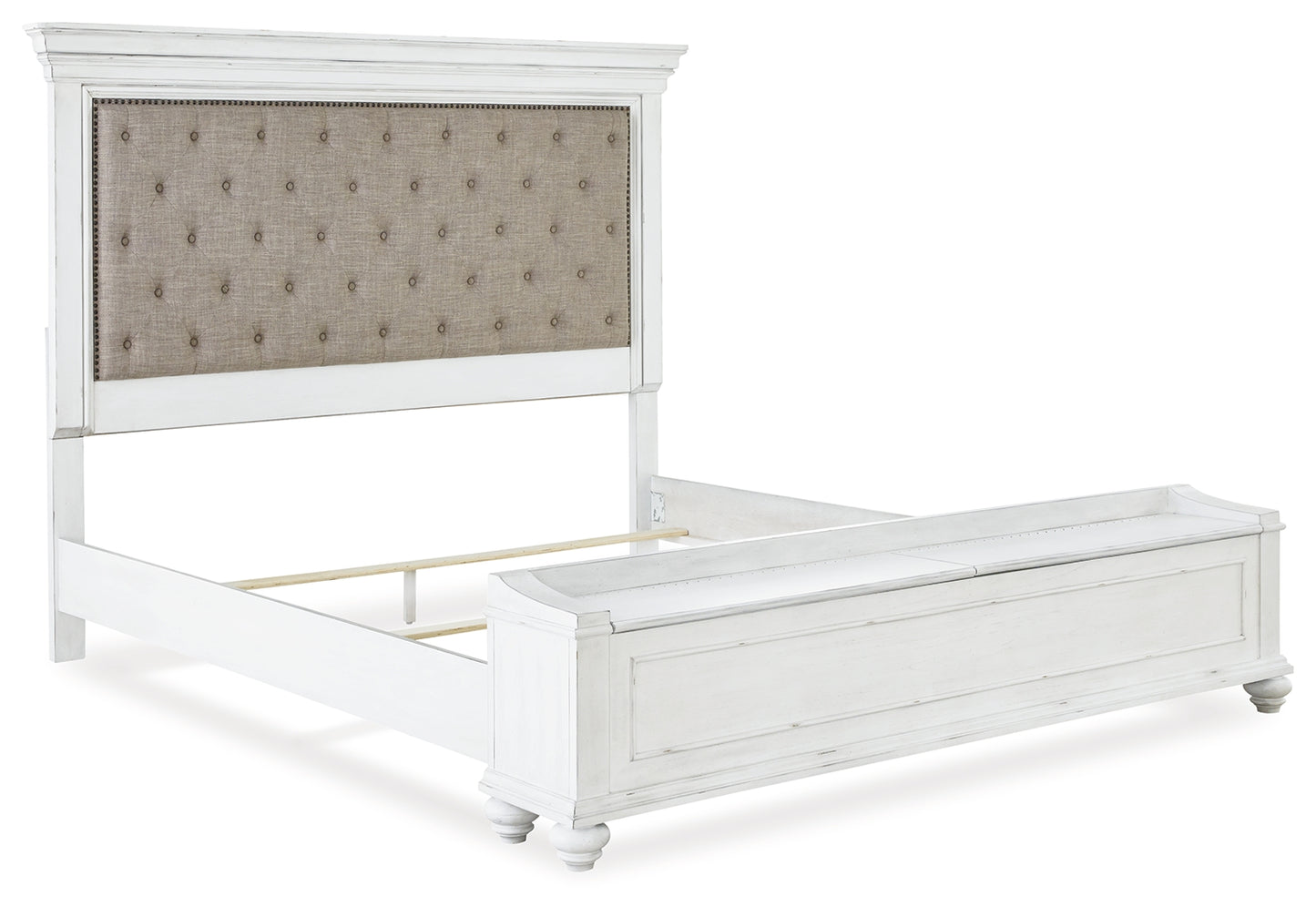 Kanwyn King Upholstered Storage Bed, Dresser, Mirror and Nightstand