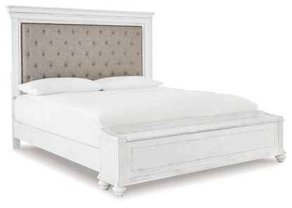 Kanwyn King Upholstered Storage Bed, Dresser, Mirror and Nightstand