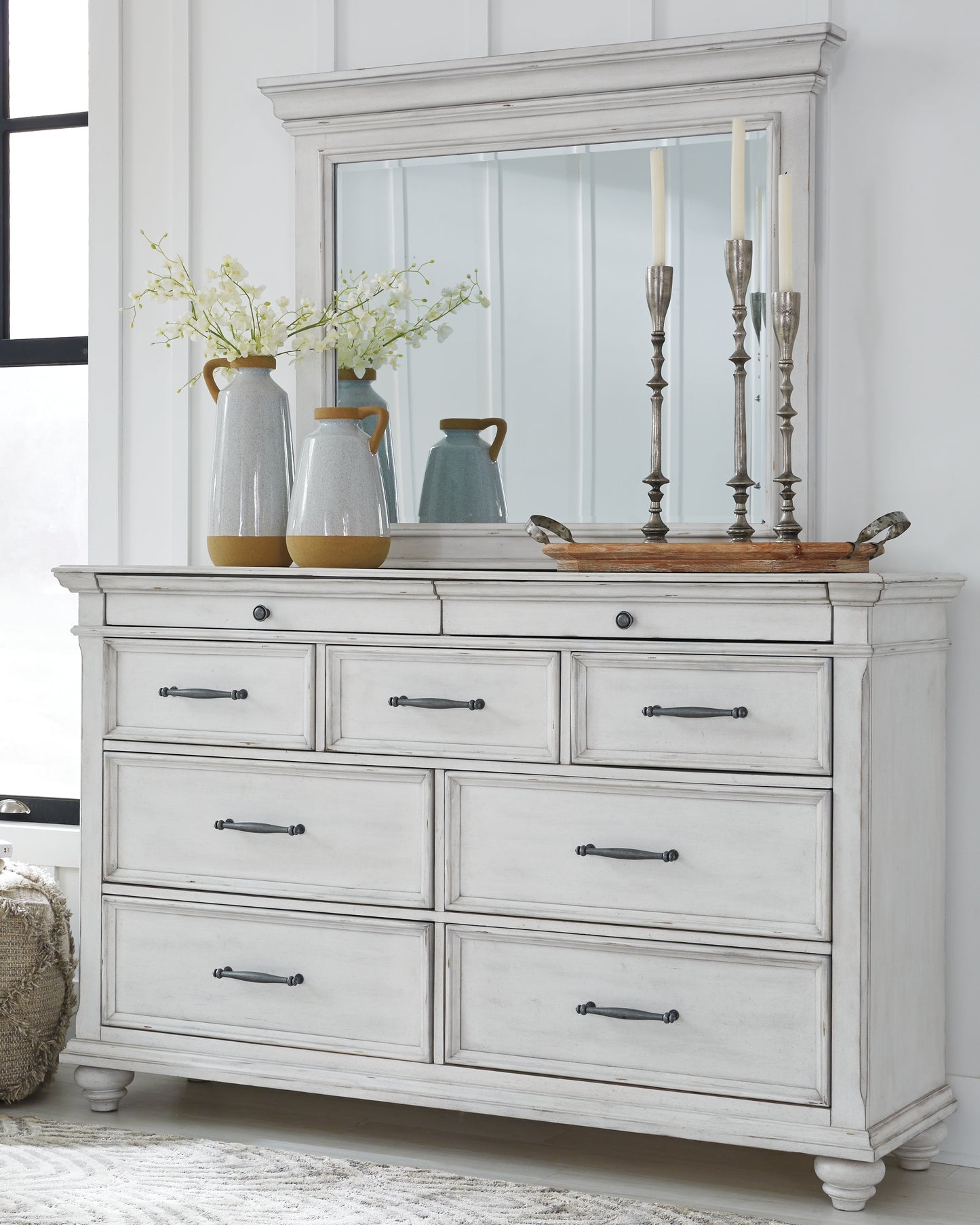 Kanwyn King Panel Bed, Dresser, Mirror and 2 Nightstands