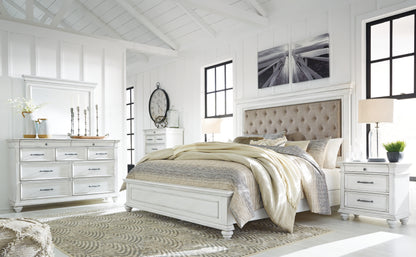 Kanwyn Queen Upholstered Panel Bed, Dresser, and Nightstand