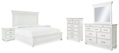 Kanwyn King Panel Bed, Dresser, Mirror, Chest and 2 Nightstands