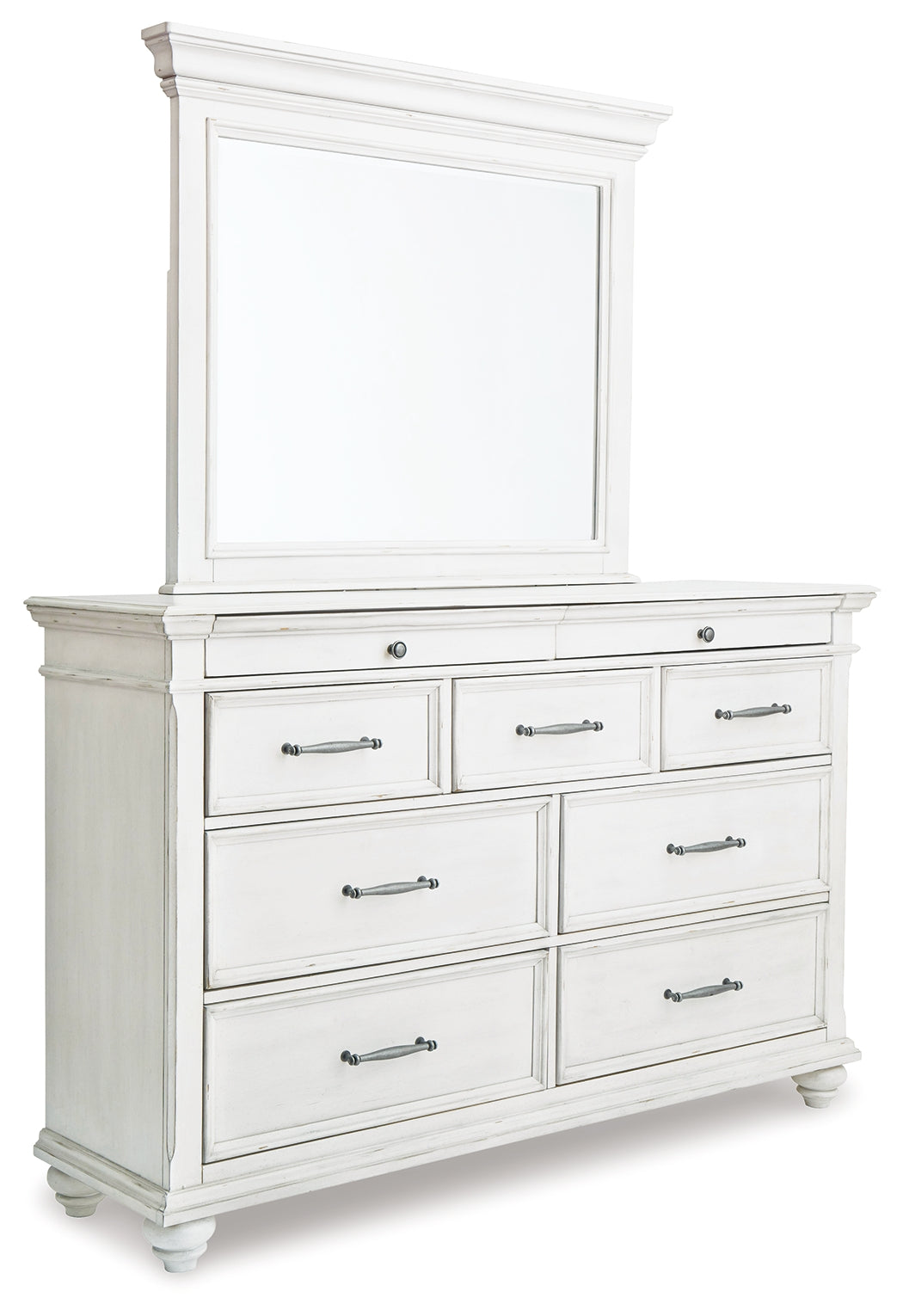 Kanwyn Queen Upholstered Panel Bed, Dresser, Mirror, and Nightstand