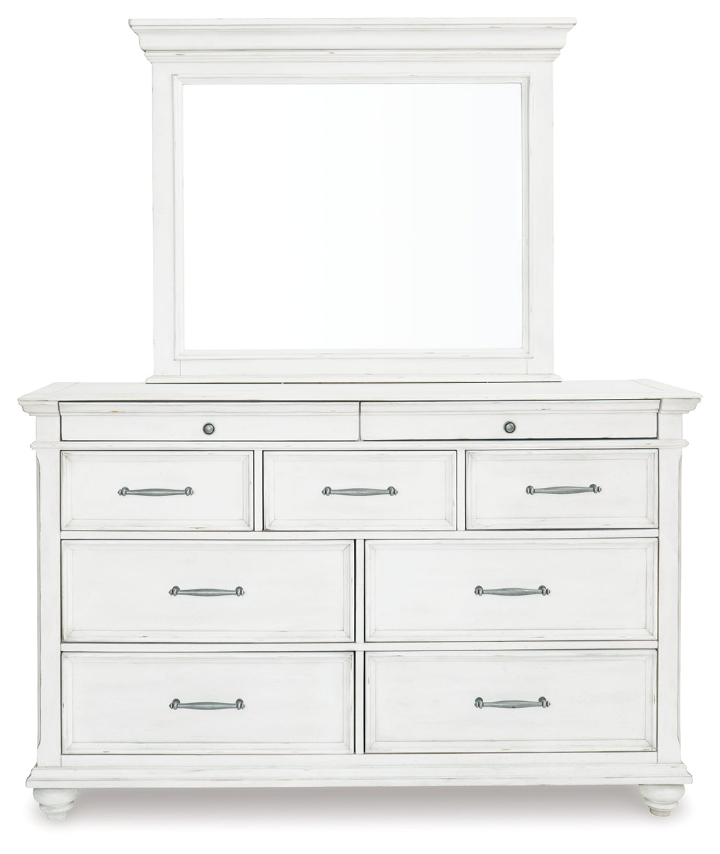 Kanwyn Cal King Upholstered Panel Bed, Dresser, Mirror and Chest