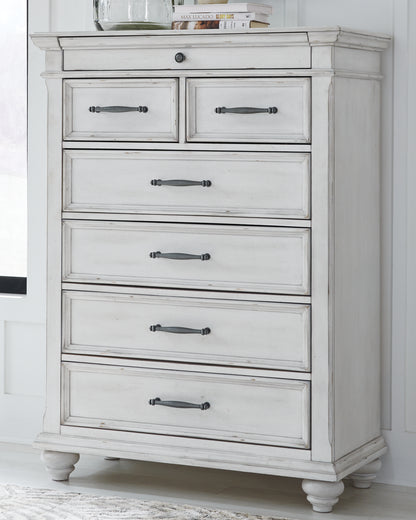 Kanwyn Cal King Upholstered Panel Bed, Dresser, Mirror and Chest