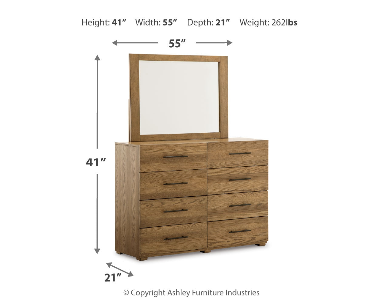 Dakmore California King Upholstered Bed, Dresser and Mirror