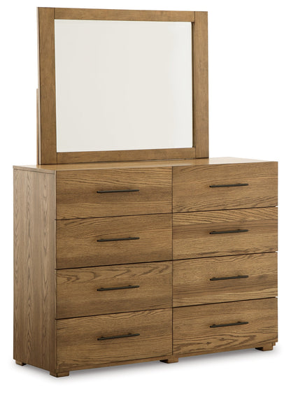 Dakmore King Upholstered Bed, Dresser and Mirror