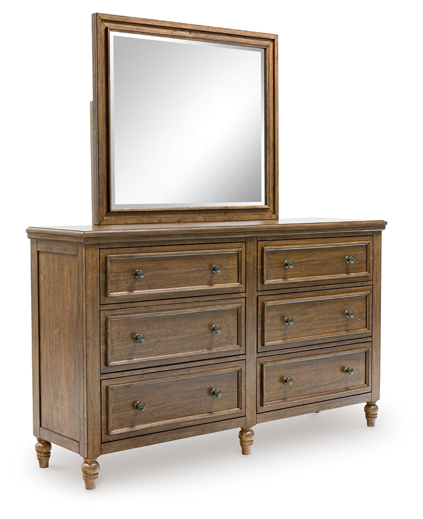 Sturlayne Queen Upholstered Panel Bed, Dresser and Mirror