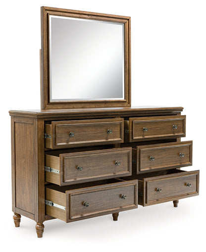 Sturlayne Queen Upholstered Panel Bed, Dresser and Mirror