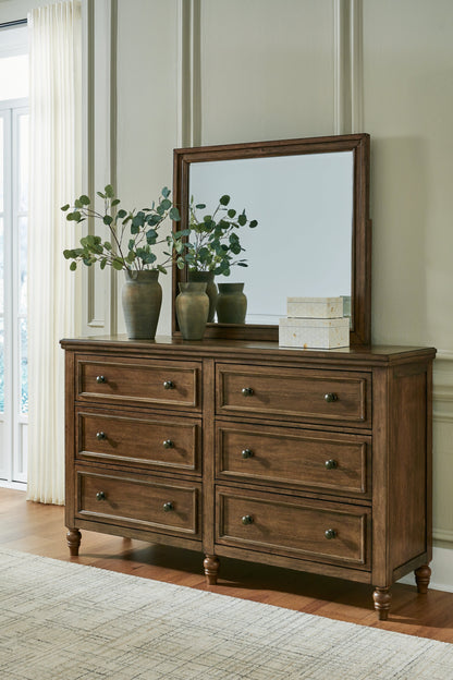 Sturlayne Queen Upholstered Panel Bed, Dresser and Mirror