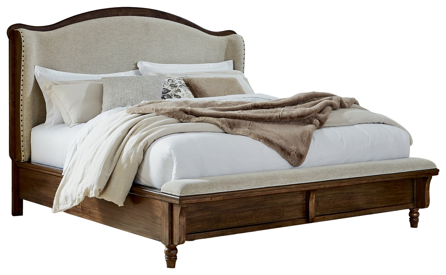 Sturlayne Queen Upholstered Panel Bed, Dresser and Mirror