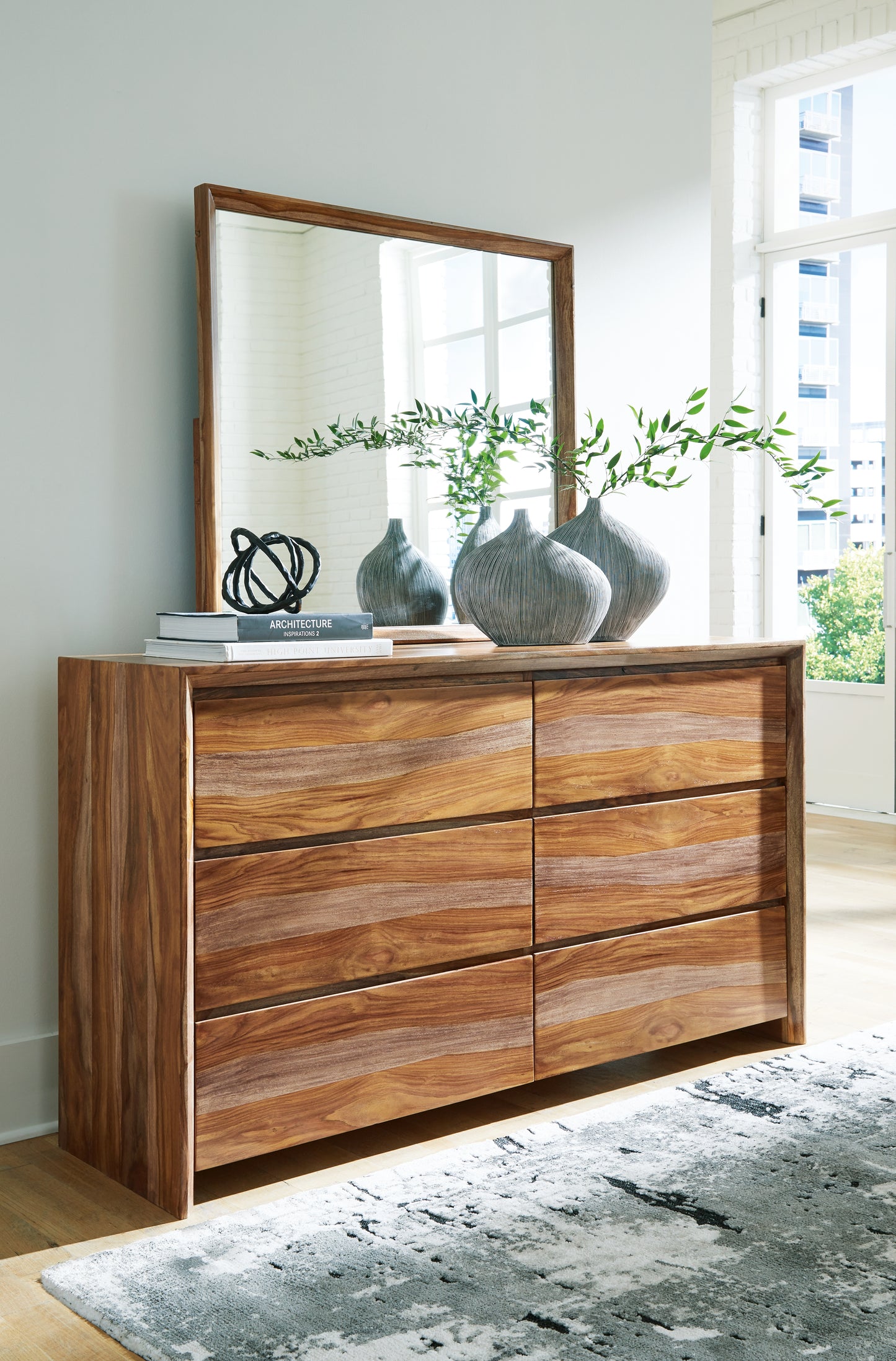 Dressonni King Panel Bed, Dresser and Mirror