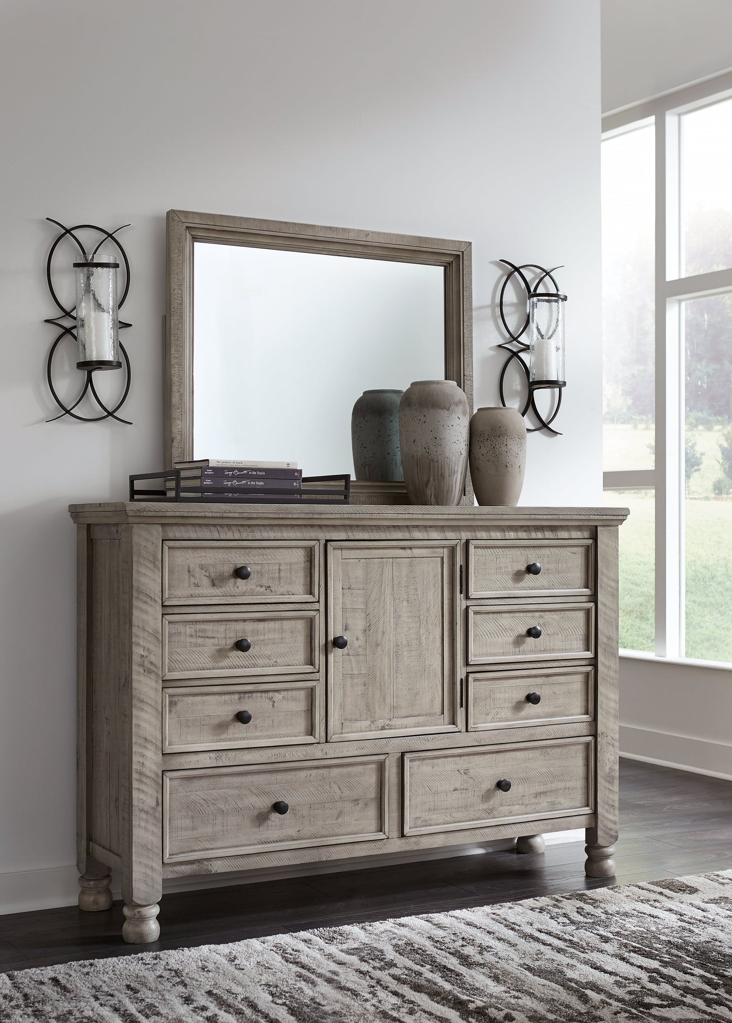 Harrastone Queen Panel Bed, Dresser and Mirror