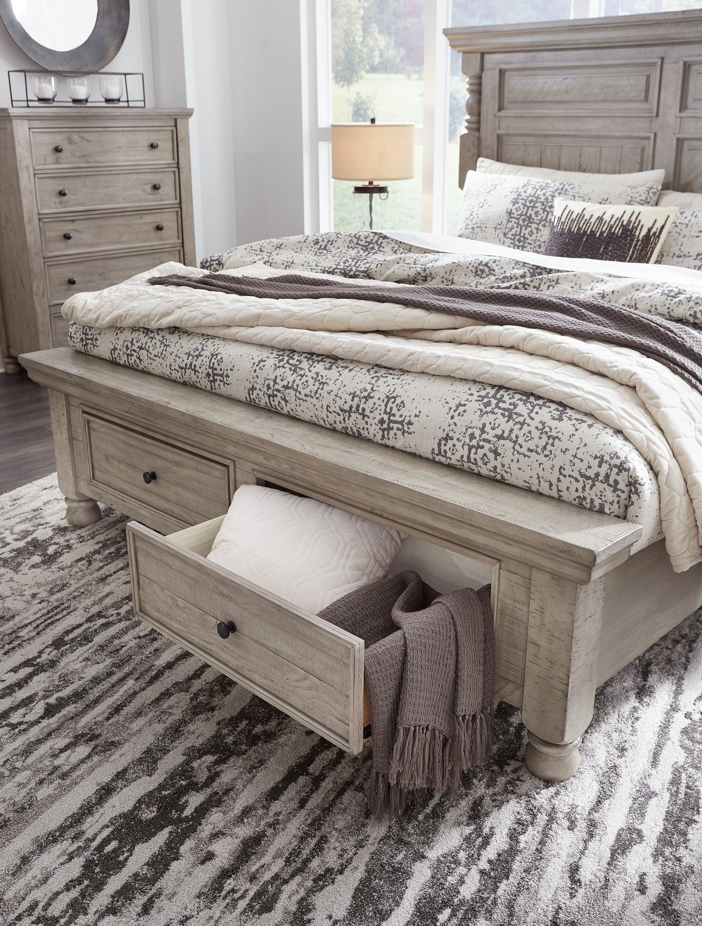 Harrastone California King Panel Bed, Dresser and Mirror